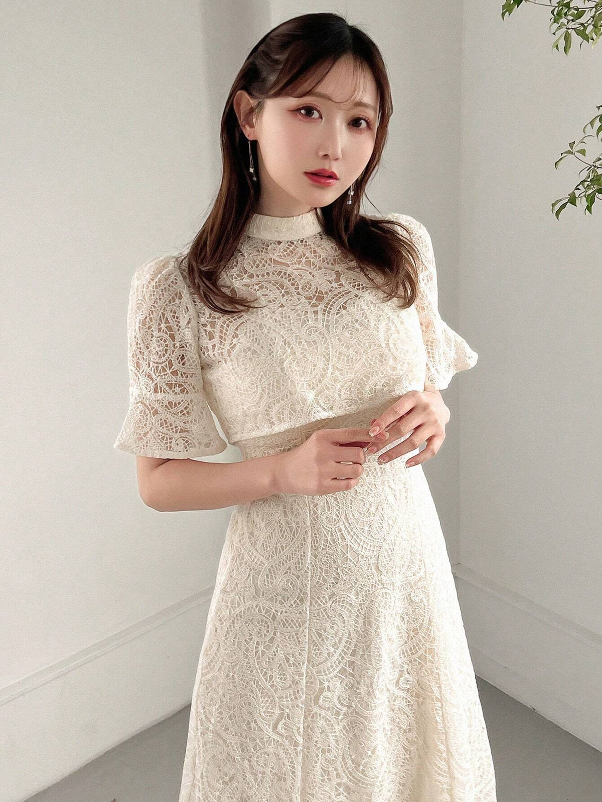 FRIFUL Women's Summer Lace Stand Collar Crop Top And Cami Dress 2-Piece Set