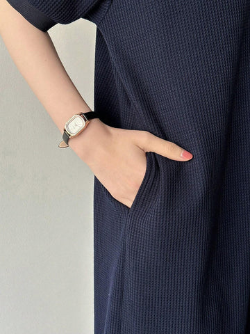 FRIFUL Women's Summer Short Sleeve Button Front Half Placket Midi Casual Dress