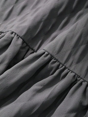 FRIFUL Women's Textured Fabric Ruffle Hem Contrast Color Block Mini Dress