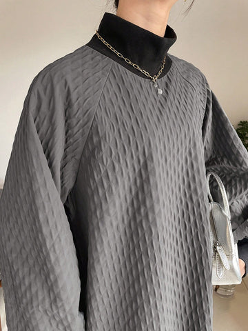 FRIFUL Women's Textured Fabric Ruffle Hem Contrast Color Block Mini Dress