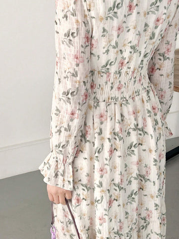 FRIFUL Women's V-Neck Floral Printed Dress
