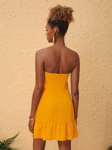 FUYUAN Strapless Pocket Mini Dress