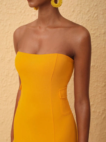 FUYUAN Strapless Pocket Mini Dress