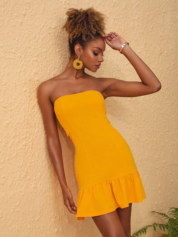 FUYUAN Strapless Pocket Mini Dress