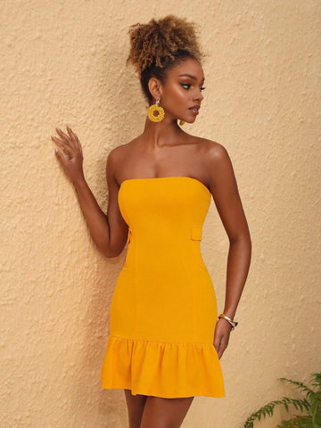 FUYUAN Strapless Pocket Mini Dress