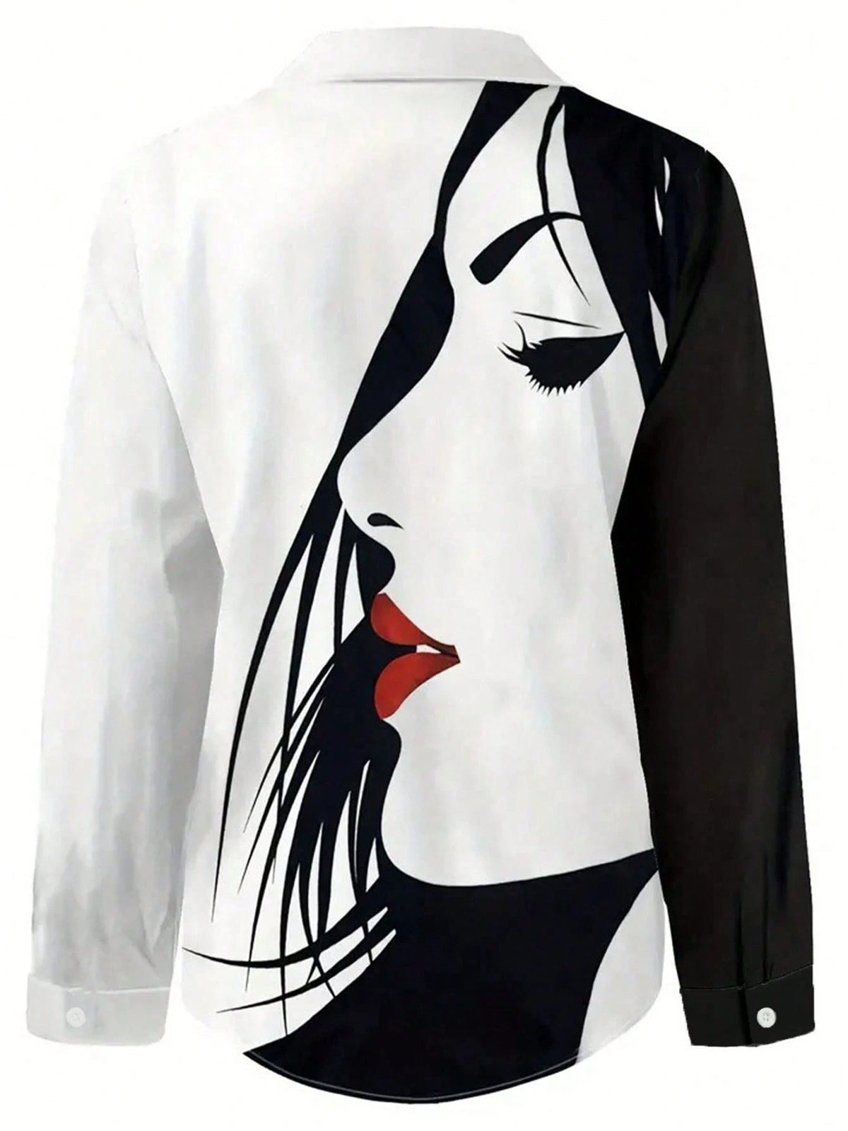 Facial Printed Button Up Shirt, Women's Long Sleeved Shirt