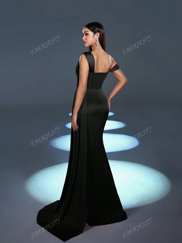 Faeriesty Asymmetrical Neck Mermaid Hem Formal Dress