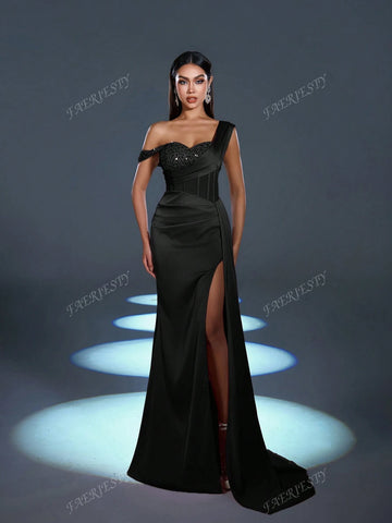 Faeriesty Asymmetrical Neck Mermaid Hem Formal Dress