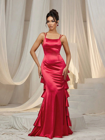 Faeriesty Backless Cascading Ruffle Hem Cami Party Dress