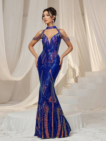 Faeriesty Chain Detail Sequin Cami Mermaid Dress