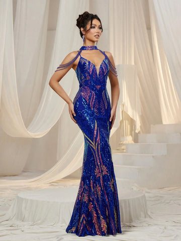 Faeriesty Chain Detail Sequin Cami Mermaid Dress