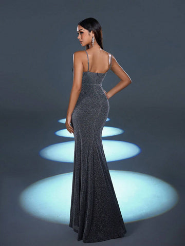 Faeriesty Glitter Ruched Wrap Hem Slip Party Dress