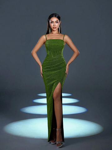 Faeriesty Glitter Split Thigh Slip Party Dress