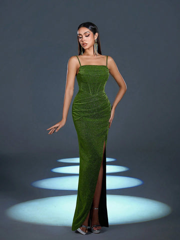 Faeriesty Glitter Split Thigh Slip Party Dress