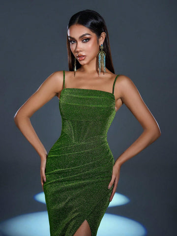 Faeriesty Glitter Split Thigh Slip Party Dress