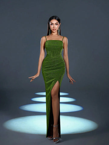 Faeriesty Glitter Split Thigh Slip Party Dress