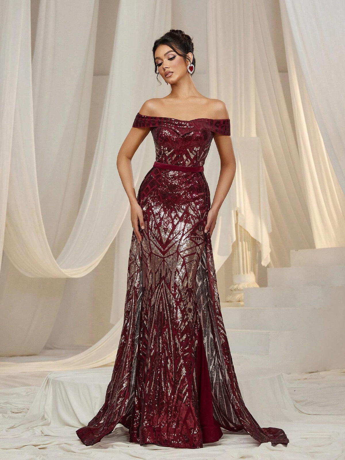 Faeriesty Off Shoulder Sequin Mermaid Formal Dress