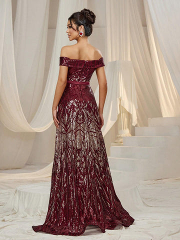 Faeriesty Off Shoulder Sequin Mermaid Formal Dress