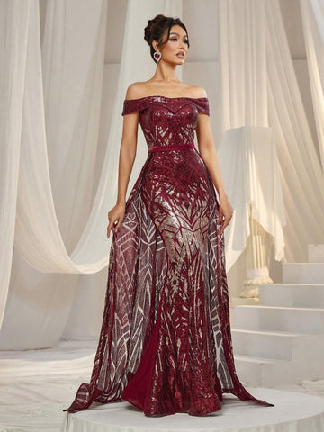 Faeriesty Off Shoulder Sequin Mermaid Formal Dress