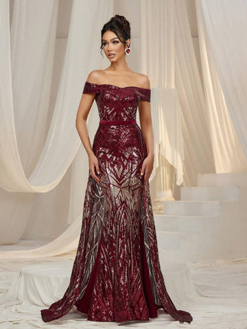 Faeriesty Off Shoulder Sequin Mermaid Formal Dress