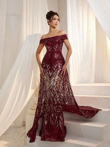 Faeriesty Off Shoulder Sequin Mermaid Formal Dress