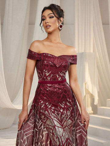 Faeriesty Off Shoulder Sequin Mermaid Formal Dress