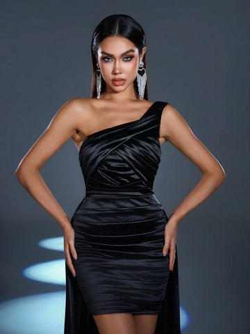 Faeriesty One Shoulder Ruched Front Party Dress