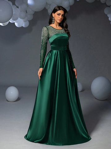 Faeriesty Pearl Embellished Satin Formal Evening Dress
