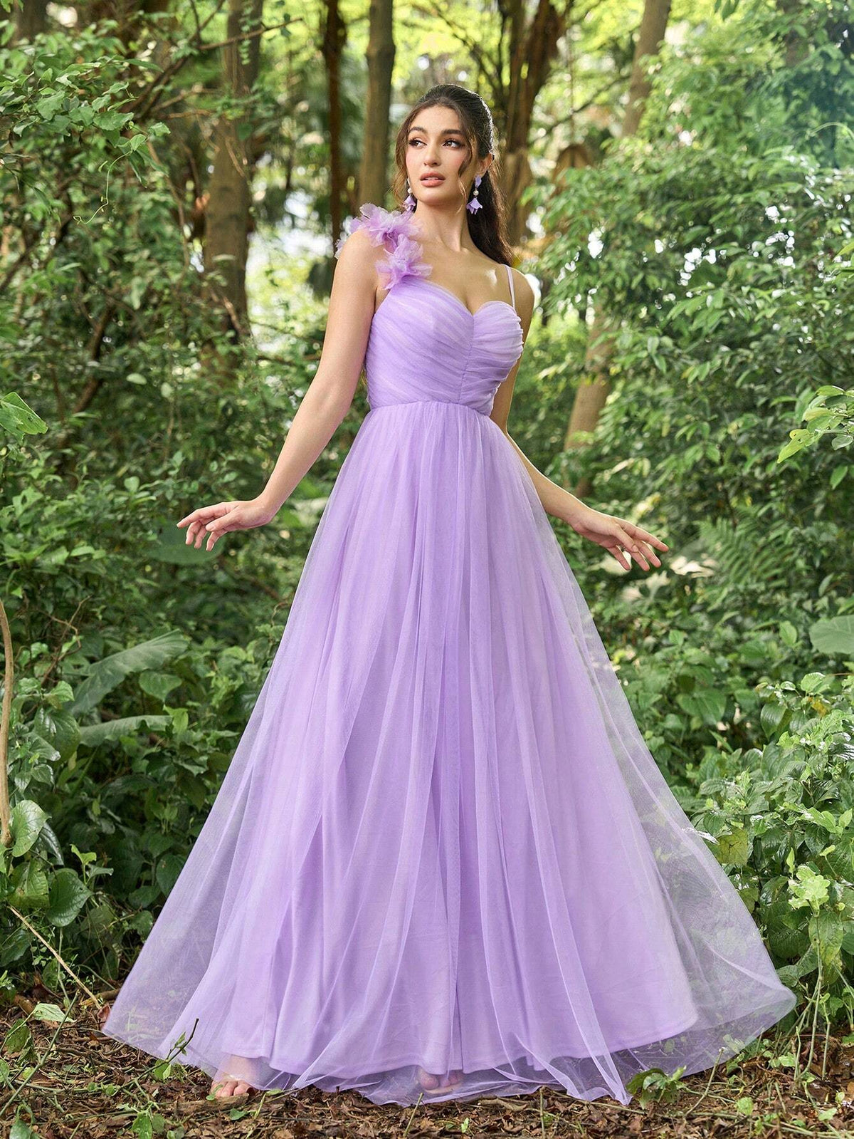 Faeriesty Ruched Front Mesh Overlay Cami Dress