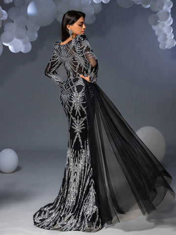 Faeriesty Sequin Mermaid Hem Maxi Formal Dress Formal Ball Gown For Women