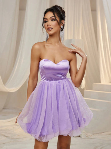 Faeriesty Solid Strapless Mini Party Dress