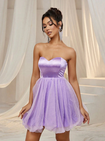 Faeriesty Solid Strapless Mini Party Dress
