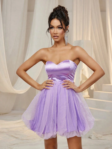 Faeriesty Solid Strapless Mini Party Dress