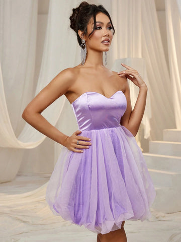 Faeriesty Solid Strapless Mini Party Dress
