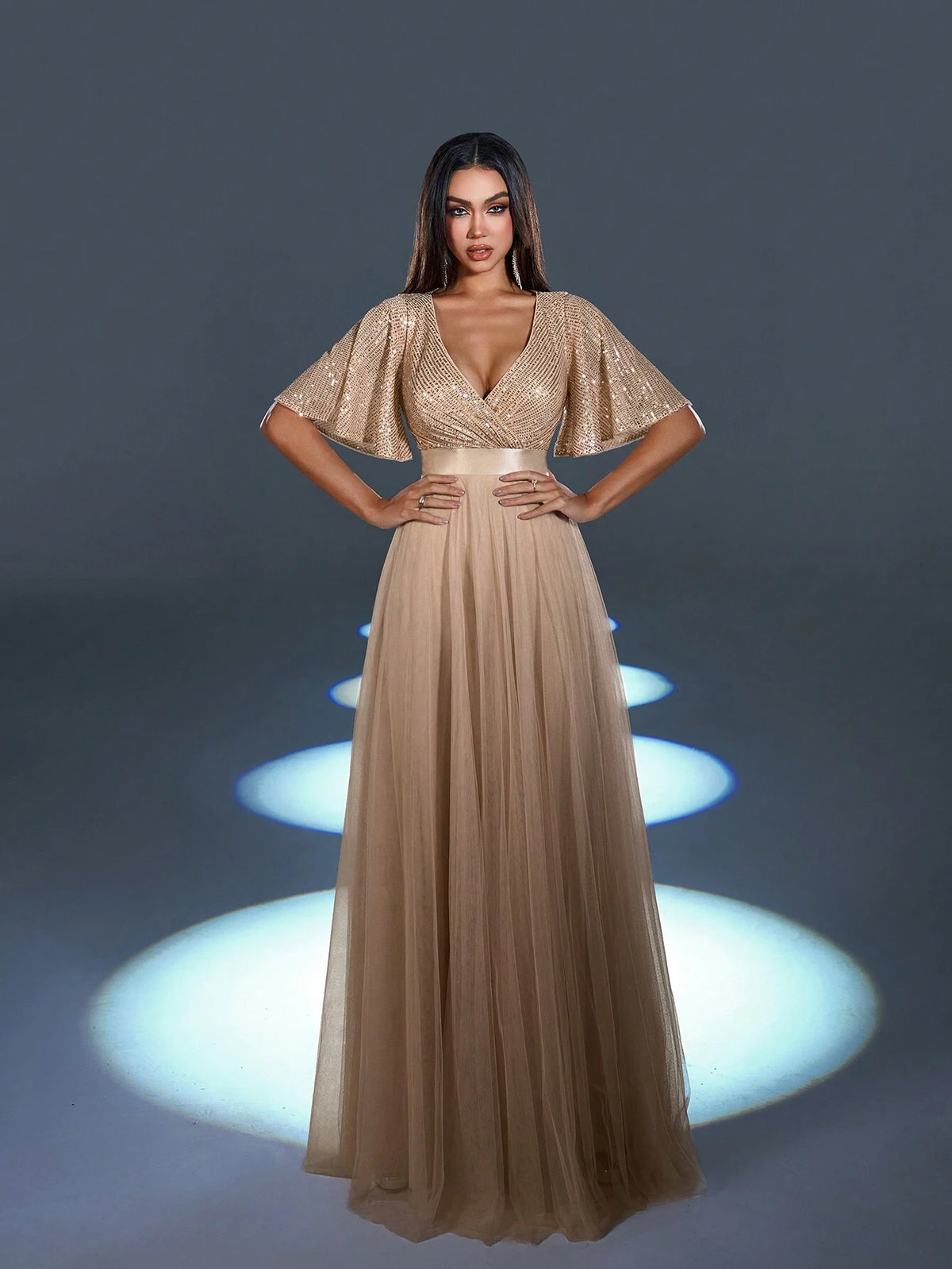 Faeriesty Surplice Neck Butterfly Sleeves Formal Dress