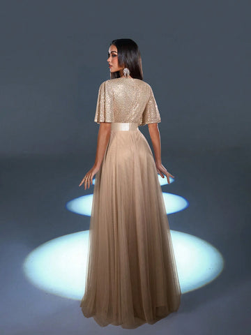 Faeriesty Surplice Neck Butterfly Sleeves Formal Dress