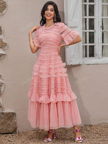 Fairy Temperament Senior Sense Of Evening Dress Cake Fluffy High-Waisted Thin Dress Sub