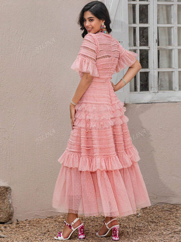 Fairy Temperament Senior Sense Of Evening Dress Cake Fluffy High-Waisted Thin Dress Sub