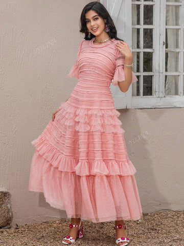 Fairy Temperament Senior Sense Of Evening Dress Cake Fluffy High-Waisted Thin Dress Sub