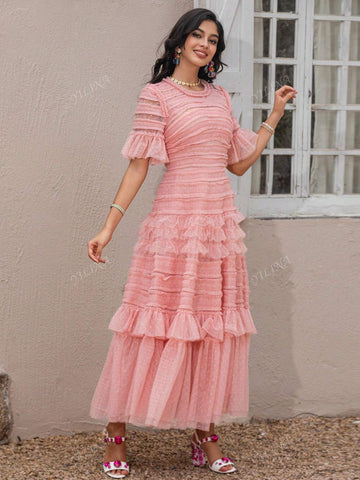 Fairy Temperament Senior Sense Of Evening Dress Cake Fluffy High-Waisted Thin Dress Sub