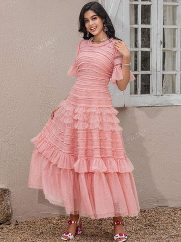 Fairy Temperament Senior Sense Of Evening Dress Cake Fluffy High-Waisted Thin Dress Sub