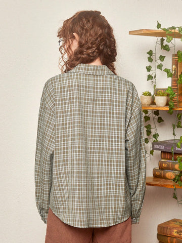 Fairycore Plaid Print Drop Shoulder Shirt