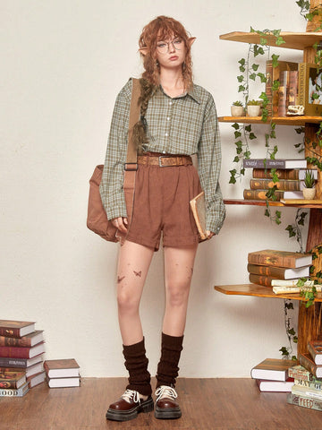 Fairycore Plaid Print Drop Shoulder Shirt