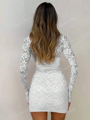 Fall Long Sleeve Bodycon Lace Mini Dress