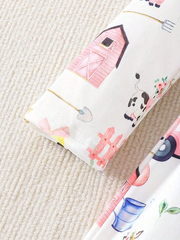 Farm Animals Pattern Long-Sleeve Dress For Girls - Spring Fall Clothing, Casual Wear, Party, Gift