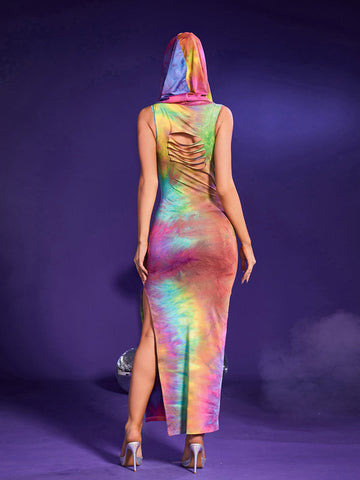Fasha Lace Up Rainbow Hooded Dress