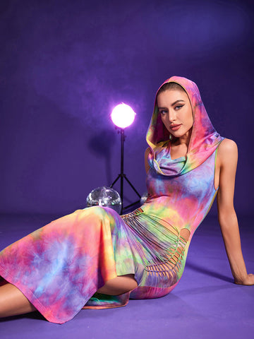 Fasha Lace Up Rainbow Hooded Dress