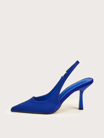 Fashion Blue Pumps For Women, Point Toe Slingback Pyramid Heeled Pumps