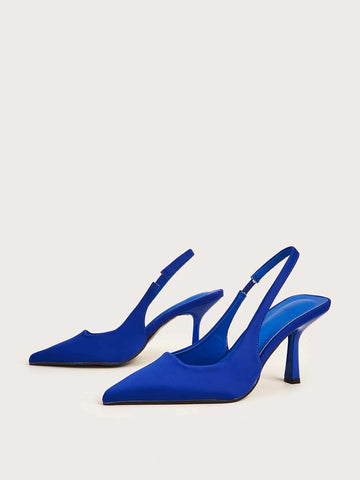 Fashion Blue Pumps For Women, Point Toe Slingback Pyramid Heeled Pumps