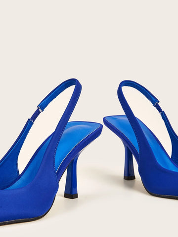 Fashion Blue Pumps For Women, Point Toe Slingback Pyramid Heeled Pumps